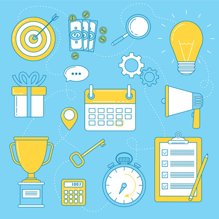 Event planning illustration. To do list, creating of idea, promotion, budgeting, coordinating and logistic.のイラスト素材