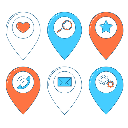Map pin line design, gps icon set, you are here notification on road's backgroundのイラスト素材