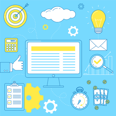 Project development illustration, launching a project concept, idea, planning and feedbackのイラスト素材