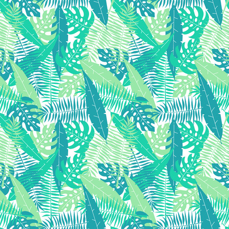 Palm tree leaves seamless pattern, flat colorful tileのイラスト素材