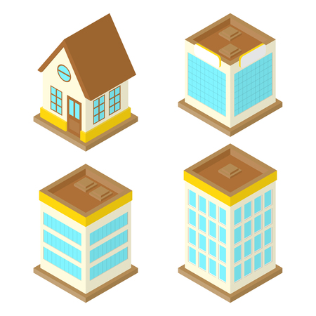 Isometric house, set of colorful buildingsのイラスト素材