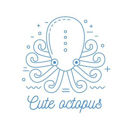 Octopus line art logo, vector illustration with dashed linesのイラスト素材