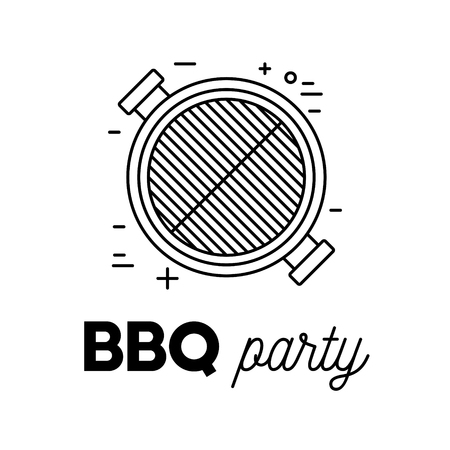 Barbecue party with grill, line art logotype designのイラスト素材