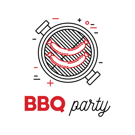 Barbecue sausage on grill, vector design in line art styleのイラスト素材