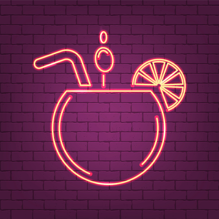 Cocktail sign, neon bar concept, coconut and strawのイラスト素材