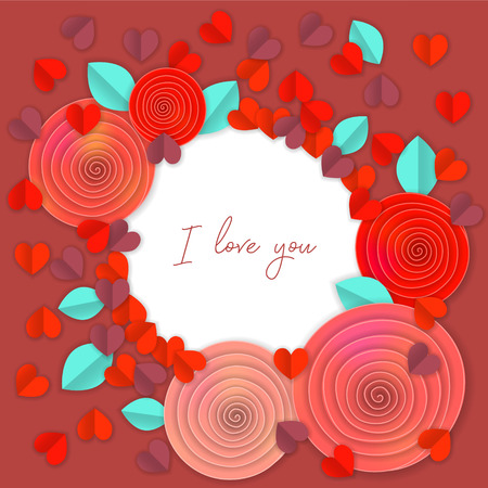 Paper heart red background with I love youのイラスト素材