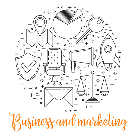 Marketing line illustration, business vector concept in circle shapeのイラスト素材