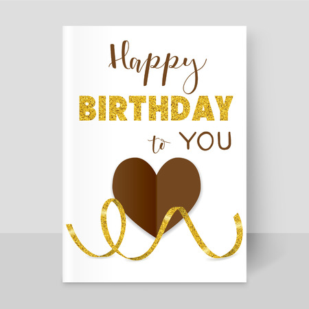 Birthday card with golden ribbon with glitter and lettering Happy Birthday to youのイラスト素材