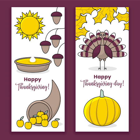 Thanksgiving banners, set of vector design with turkey and pumpkinのイラスト素材