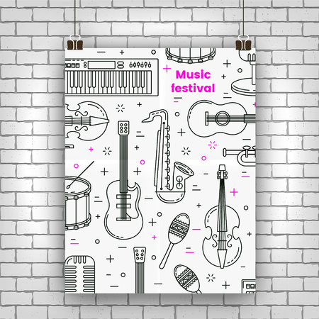 Music festival poster line art with musical instruments patternのイラスト素材