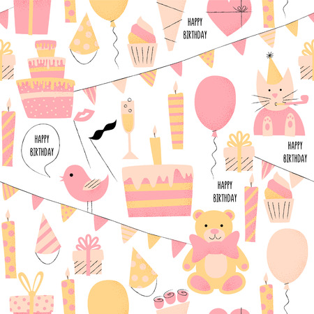 Happy Birthday, seamless pattern, best greetings designのイラスト素材