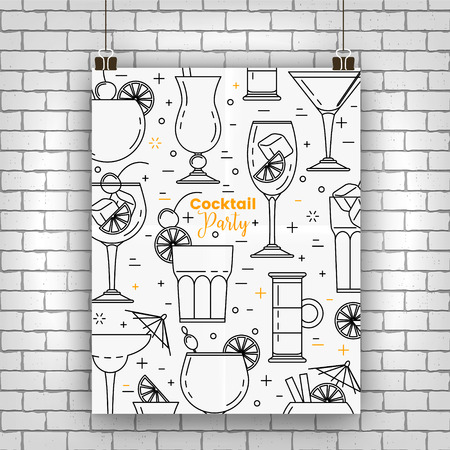 Cocktail poster with martini, vector design with patternのイラスト素材