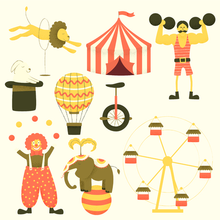 Circus set of characters, cute stipple designのイラスト素材