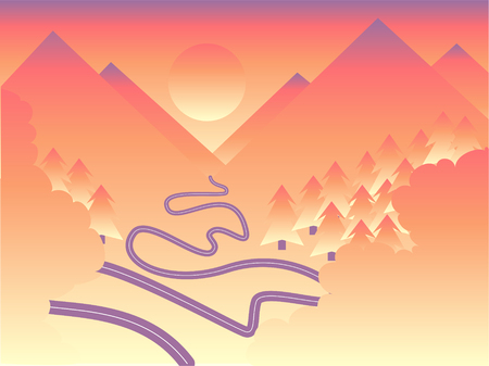 Landscape of mountain, sunset traveling design, nature conceptのイラスト素材