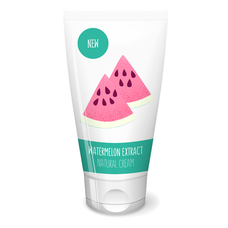 Watermelon fresh slice on white tube, cosmetics creamのイラスト素材