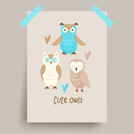 Cute owl, hand drawn design concept, celebration decor のイラスト素材