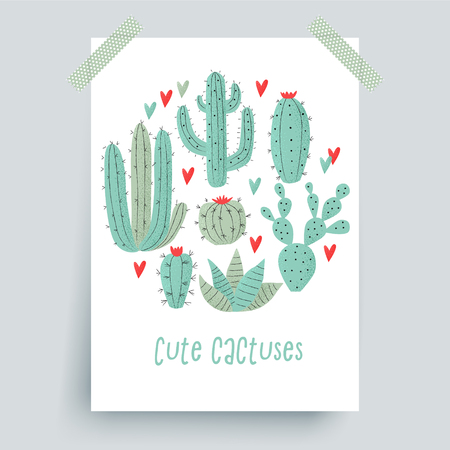 Cactus plant, vector stipple concept with heartsのイラスト素材