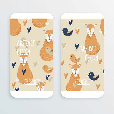 Fox concept, vector cell phone mochup with birds and heartsのイラスト素材