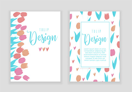 Tulip pink, red and orange spring vector design, colorful conceptのイラスト素材