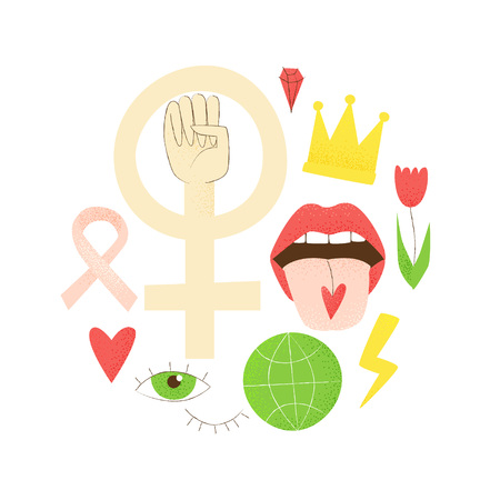 Girl power, vector feminist design, hand drawn conceptのイラスト素材