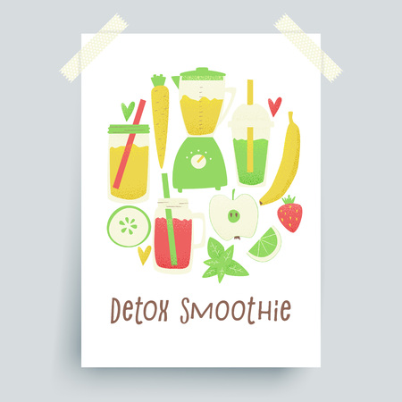 Detox smoothie, vector colorful concept, cartoon style designのイラスト素材
