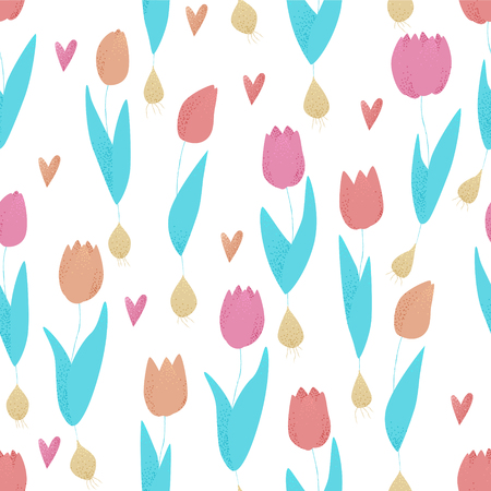 Tulip pink, red and orange spring seamless pattern, colorful conceptのイラスト素材