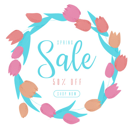 Spring sale design with flowers, vector tulipsのイラスト素材
