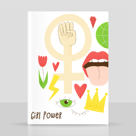 Girl power, vector feminist design, hand drawn conceptのイラスト素材