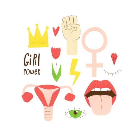 Girl power, vector feminist design, hand drawn conceptのイラスト素材