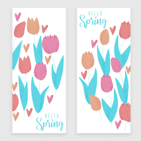 Tulip pink, red and orange spring vector design, colorful conceptのイラスト素材