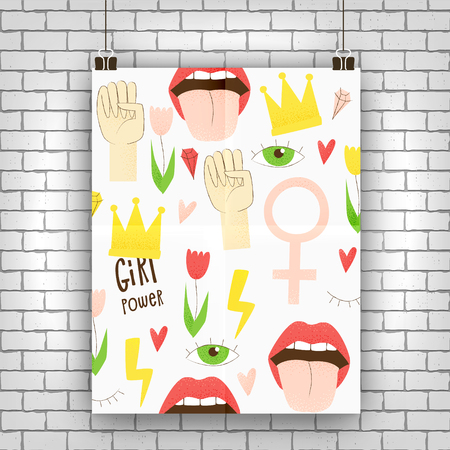 Girl power, vector feminist design, hand drawn conceptのイラスト素材