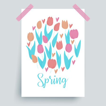 Tulip pink, red and orange spring vector design, colorful conceptのイラスト素材