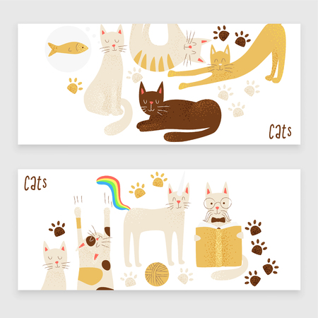 Cats vector banner concept, friendly and childish design.のイラスト素材