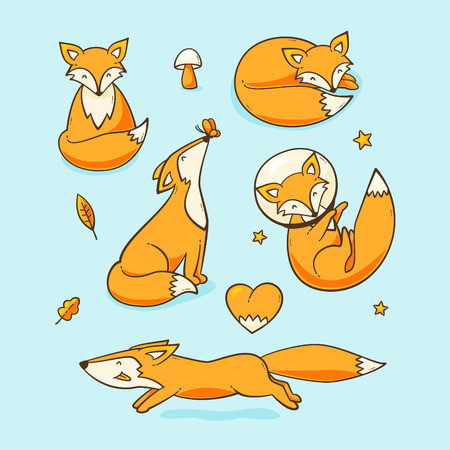 Foxes set, vector cute illustration with a fox in spaceのイラスト素材