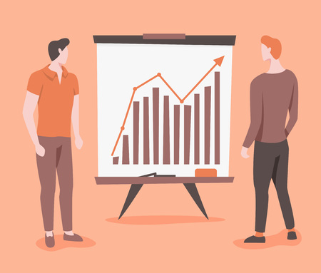 Business growth vector illustration with graph and two manのイラスト素材