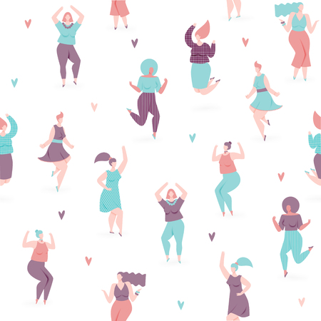 Woman dance, vector seamless pattern with dancing and jumping girlsのイラスト素材