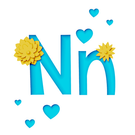 Paper cut letter N with flowers, realistic 3d vector designのイラスト素材