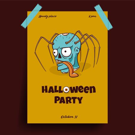 Halloween party poster, scary design of zombie with spider's legsのイラスト素材