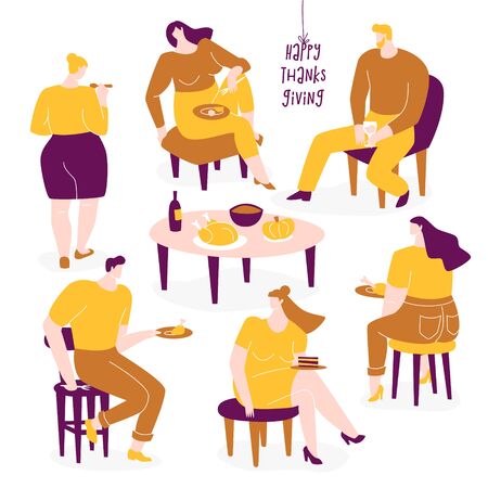 Thanksgiving vector design with family celebrating together.のイラスト素材