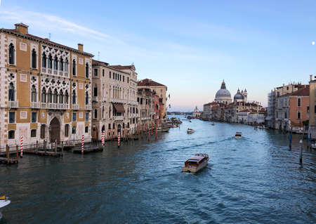 Venice, Italy, Ariel view on the Grand Canal with motorboat taxisの写真素材