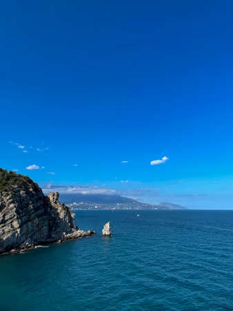Scenic View Of Sea Against Clear Blue Sky - stock photo. High quality photoの写真素材