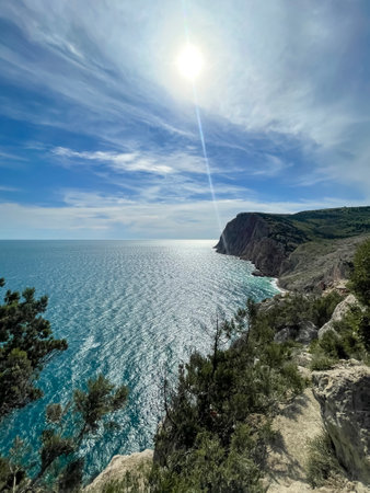 Scenic View Of Sea Against Clear Blue Sky - stock photo. High quality photoの写真素材