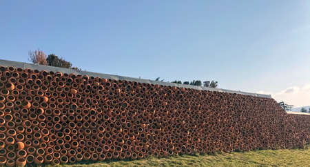 Full Frame Shot Of Clay Pots In Wall - stock photo