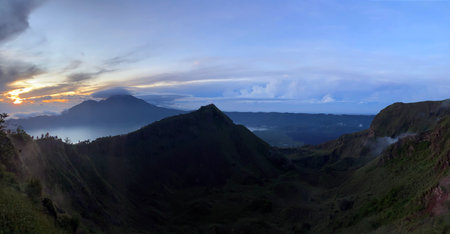 Sunrise View From Mount Batur On Bali, Indonesia - stock photoの写真素材