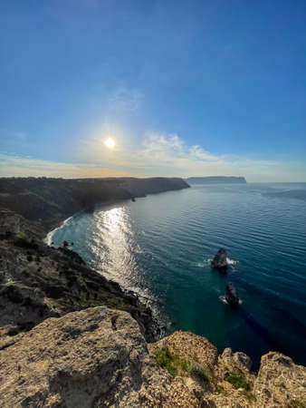 Scenic View Of Sea Against Clear Blue Sky - stock photoの写真素材