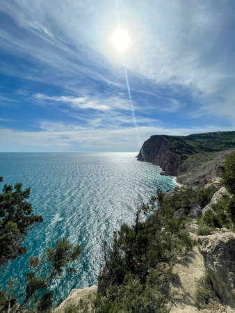 Scenic View Of Sea Against Clear Blue Sky - stock photoの写真素材
