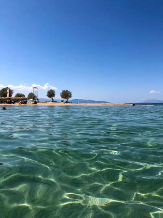 Summer Travel Vacation. View On Beautiful Beach On Greece Shore.の写真素材
