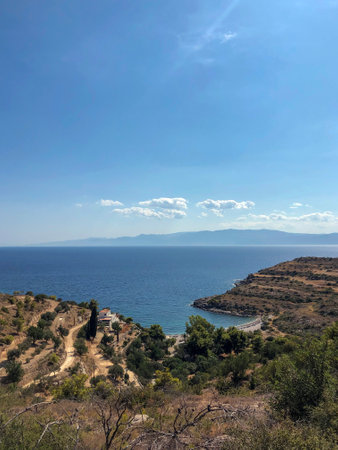 Summer Travel Vacation. View On Beautiful Beach On Greece Shore.の写真素材