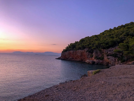 Beautiful sunset at the seaside, Greeceの写真素材