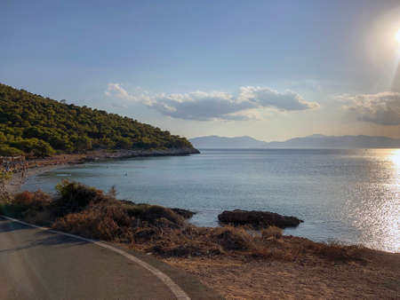 Beautiful sunset at the seaside, Greeceの写真素材